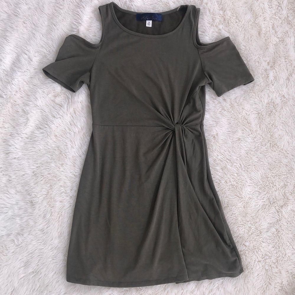Cold shoulder fit and flare dress with knot